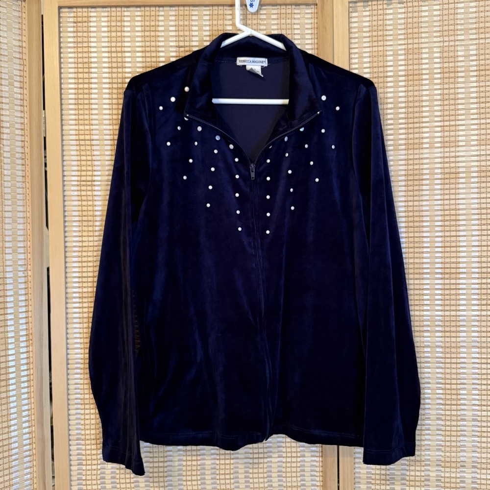 Rebecca‎ Malone Womens L Velvet Track Jacket Full Zip Pockets Y2K Activewear